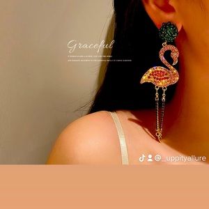 Beautiful long flamingo glam earrings